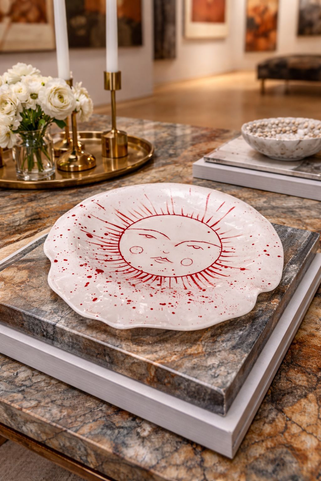 Güneş motifli seramik tabak